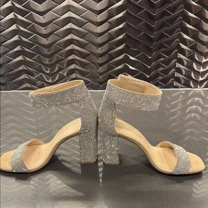 Silver Block Heel Sandals with Minimalist Design